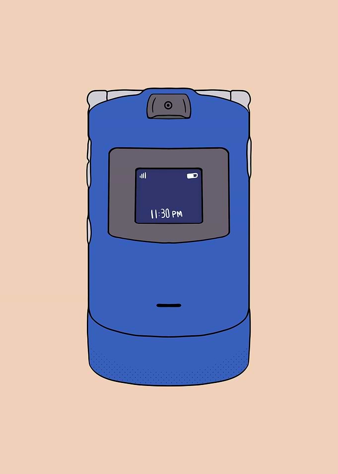 Retro Blue Flip Phone Illustration