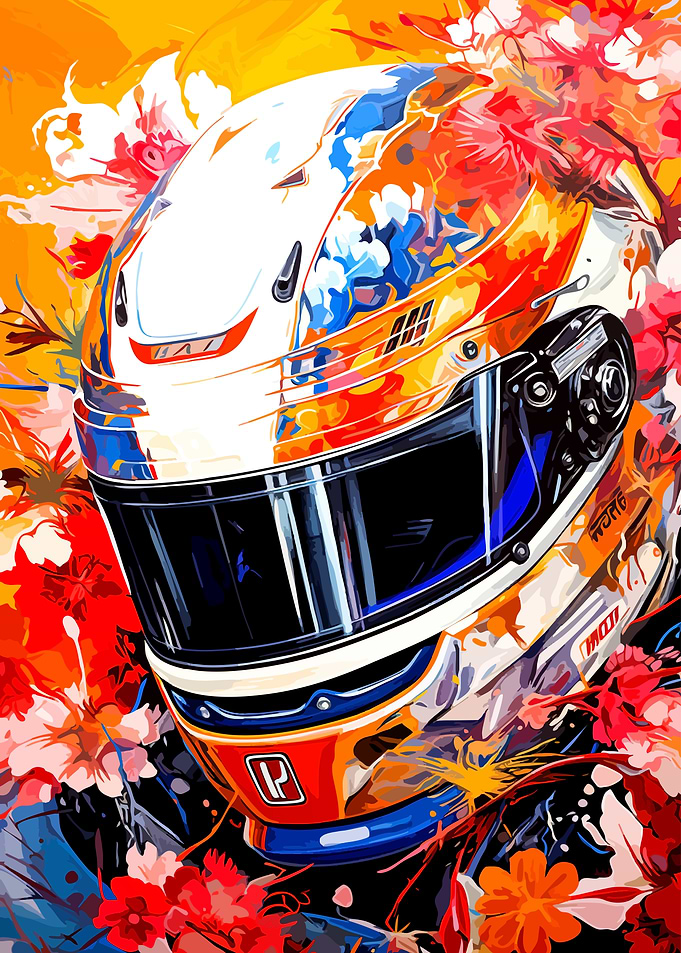 Abstract Racing Helmet with Floral Art