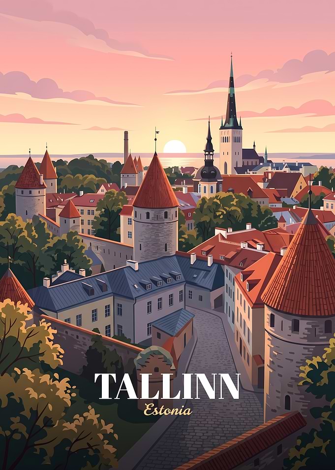 Tallinn Estonia Vintage Travel Poster