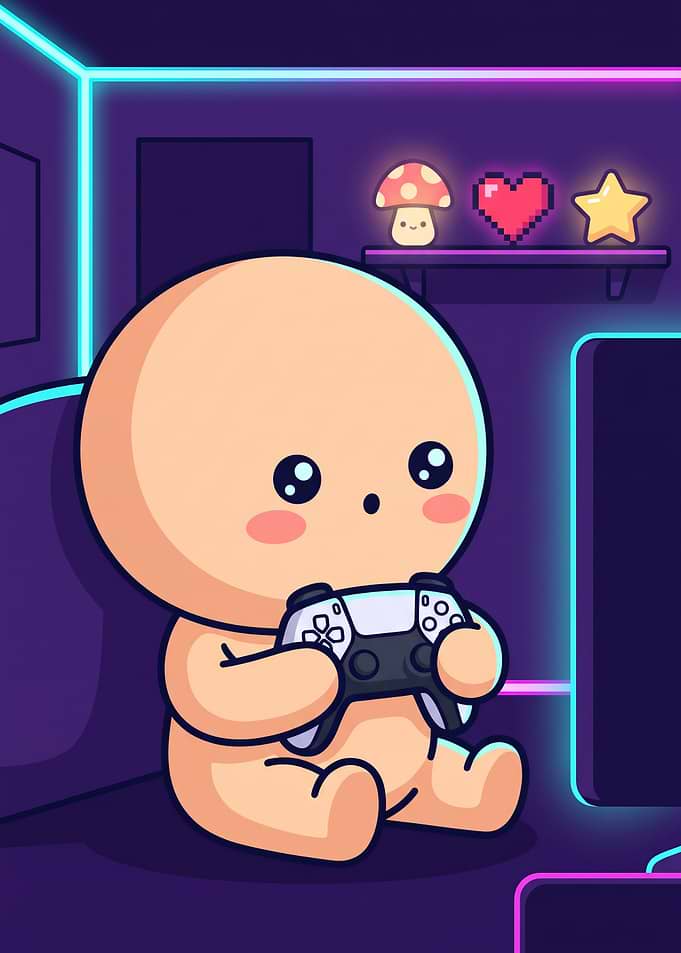 Cute Gamer Character Playing Video Games