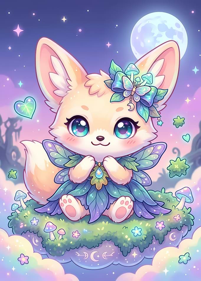 Cute Fairy Fennec Fox Illustration