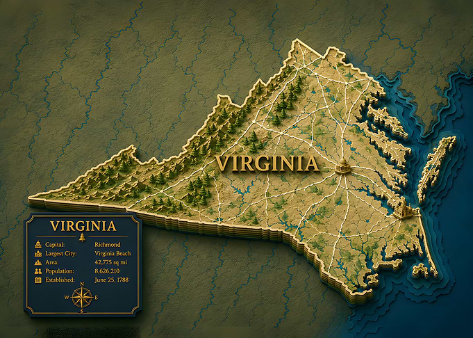Virginia 3D Topographic Map