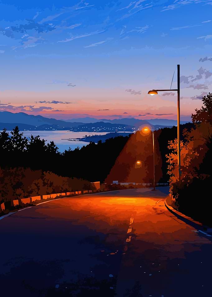 Serene Coastal Road at Sunset