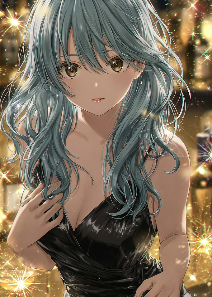 Elegant Anime Girl in Black Dress