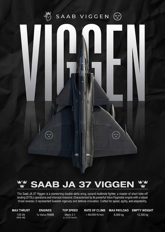 Saab JA 37 Viggen Fighter Poster