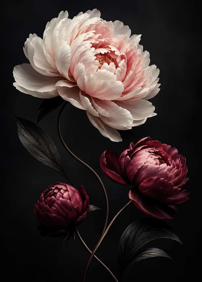 Elegant Peonies on Dark Background