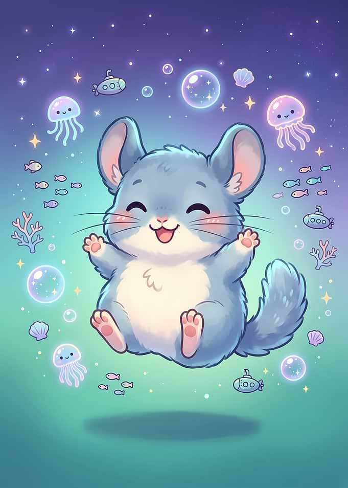 Cute Chinchilla Floating Underwater