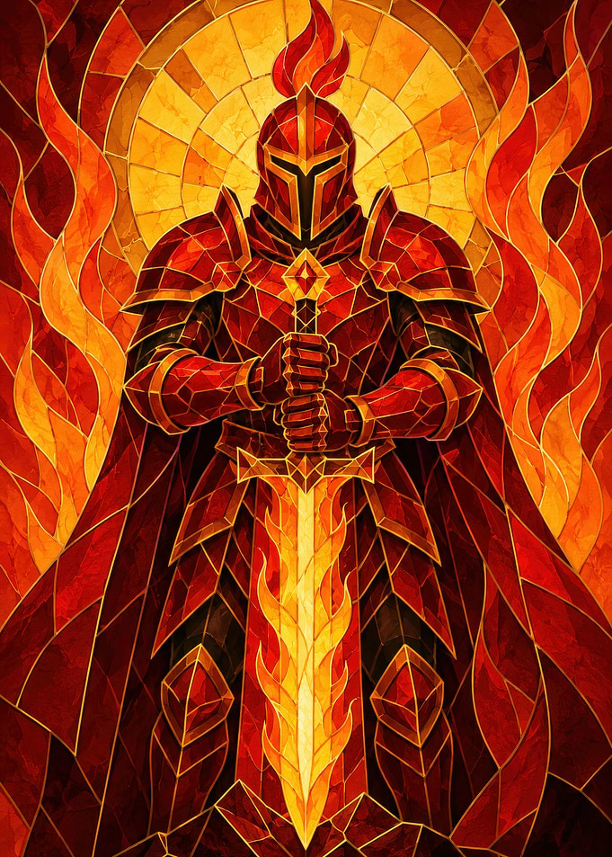 Stained Glass Fire Knight Warrior