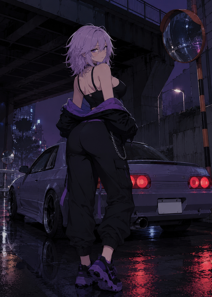 Anime Girl with Nissan Skyline R32
