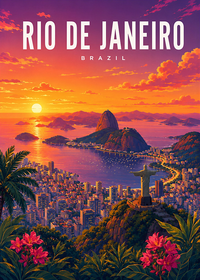 Rio de Janeiro Sunset Travel Poster