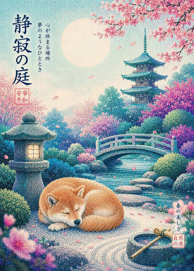 Shiba Inu in Zen Garden