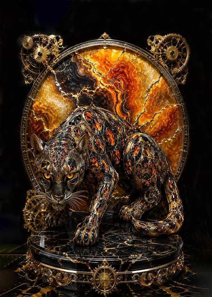 Cybernetic Leopard Fire Opal Geode Art