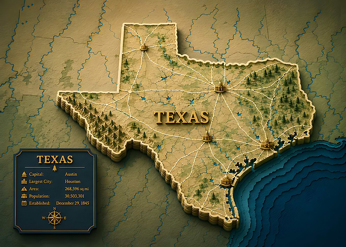 Texas 3D Topographic Map