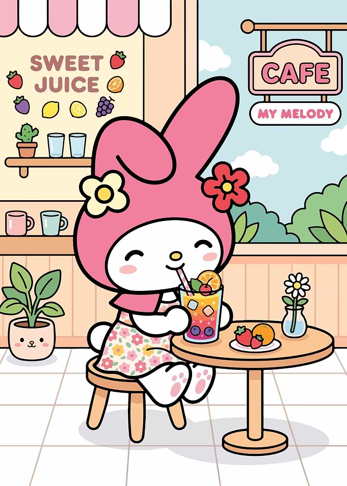 My Melody Enjoying Fruit Juice