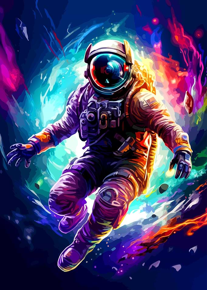 Vibrant Astronaut Floating in Space