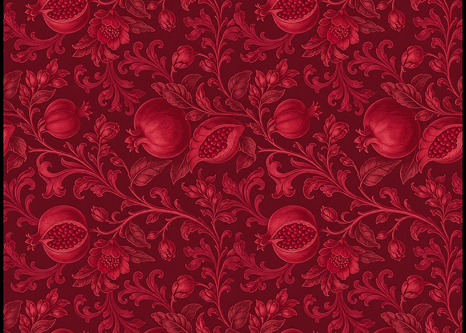 Deep Red Pomegranate Botanical Pattern