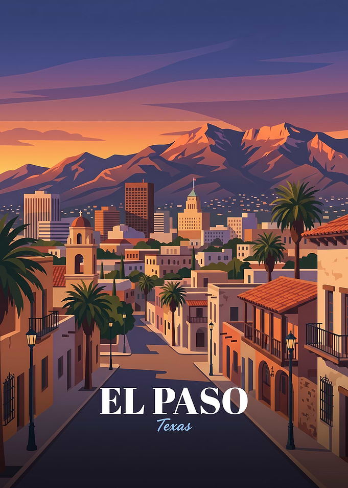 El Paso Texas Sunset Travel Poster