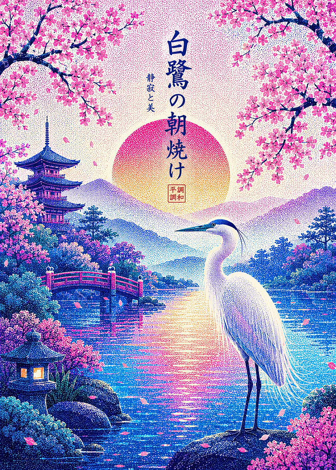 Japanese Heron Sunrise Landscape