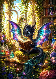 Baby Galaxy Dragon Reading a Book