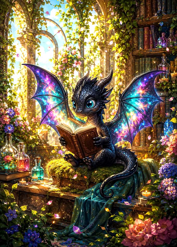 Baby Galaxy Dragon Reading a Book