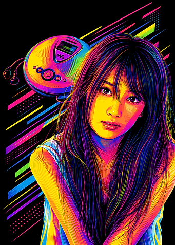 Neon Retro Portrait with Walkman