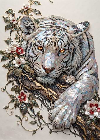 Mother of Pearl Tiger Art