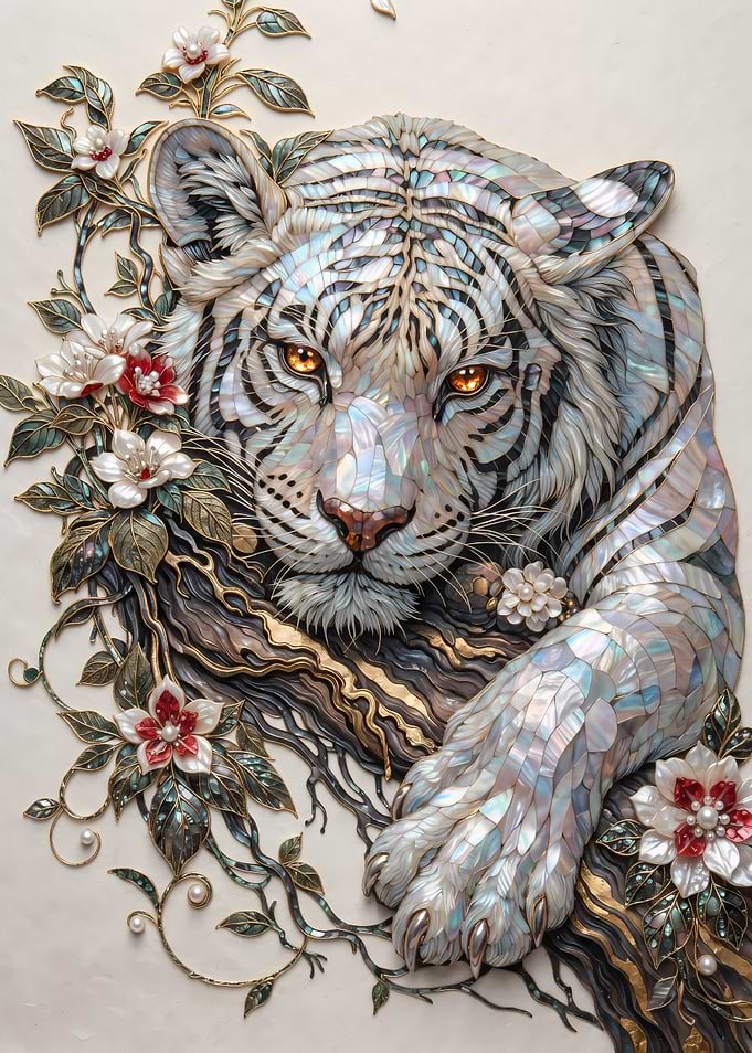 Mother of Pearl Tiger Art