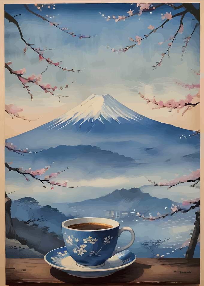 Mount Fuji and Cherry Blossom Tea
