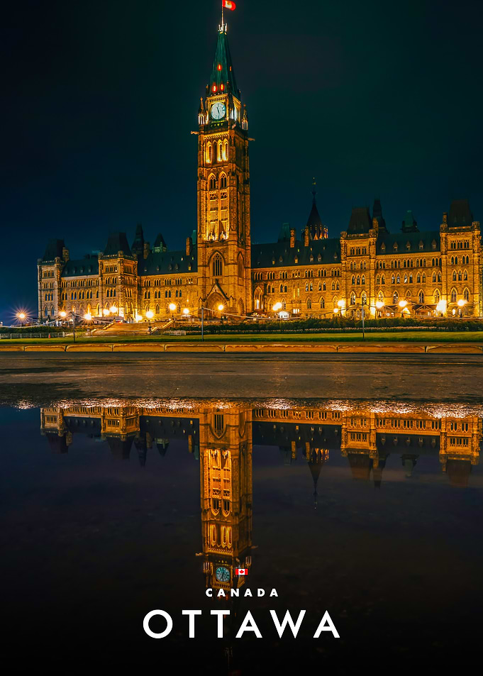 Parliament Hill Ottawa Night Reflection