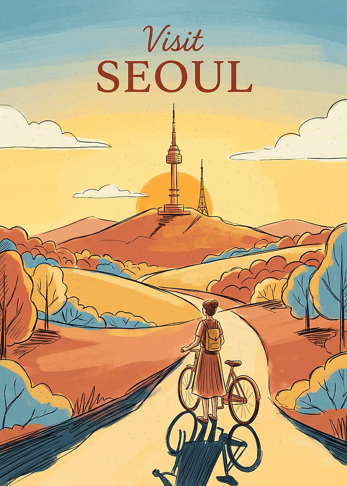 Visit Seoul Travel Poster Illustration