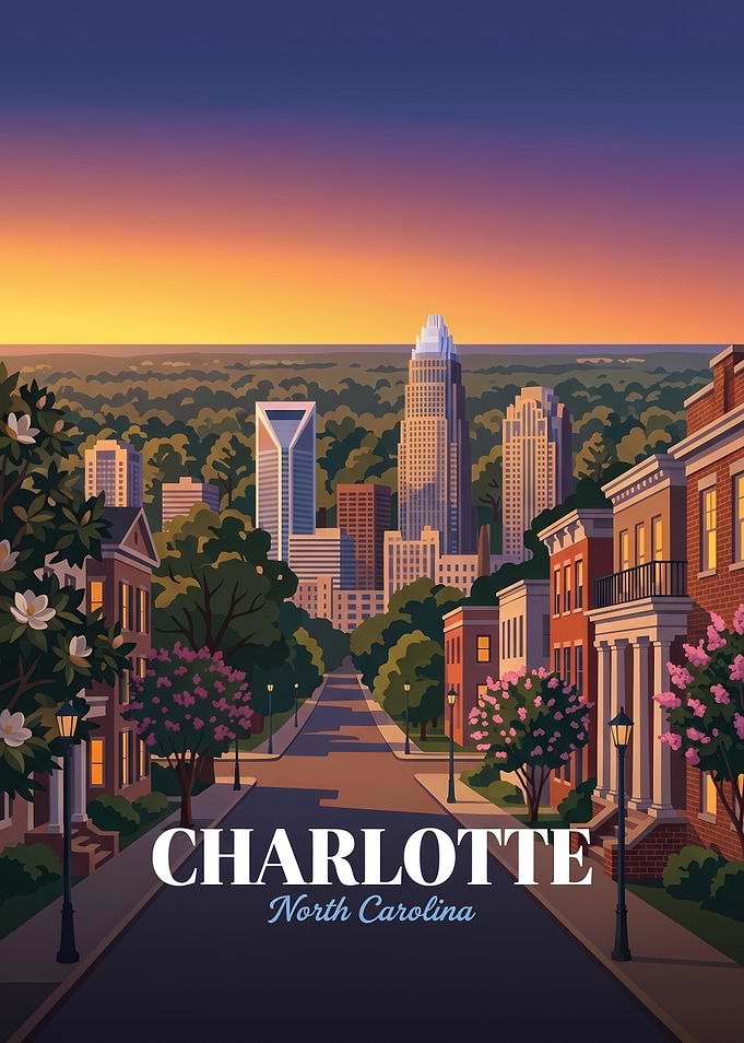 Charlotte North Carolina Skyline Travel Poster