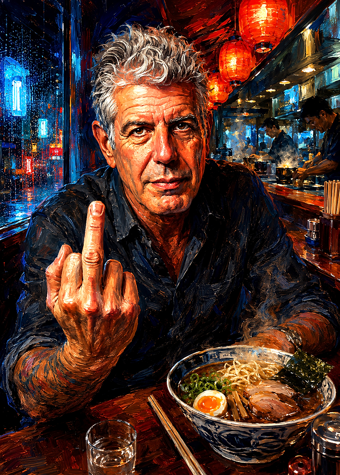 Anthony Bourdain Eating Ramen Portrait