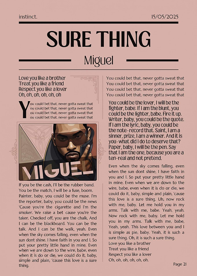 Miguel Sure Thing Lyrics Poster