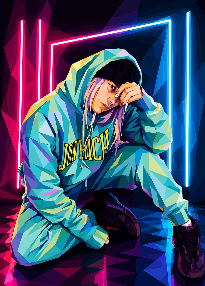 Billie Eilish Poly Neon Streetwear Portrait