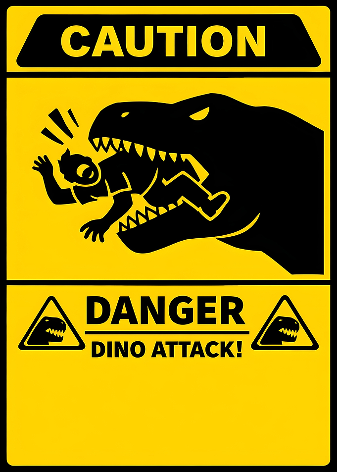funny Caution Dino Attack Warning Sign