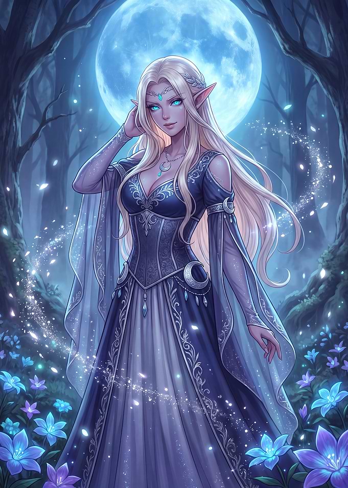 Moonlight Elf Princess in Enchanted Forest