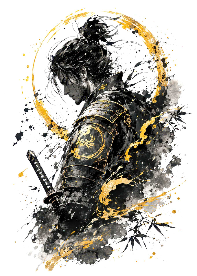 Samurai Warrior Ink Wash Portrait
