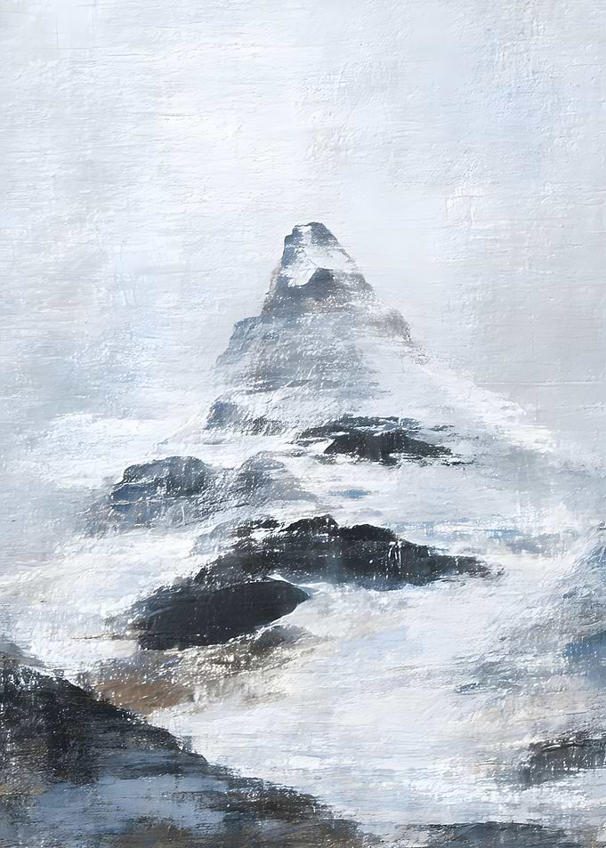 Abstract Oil Painting of Snowy Mountain