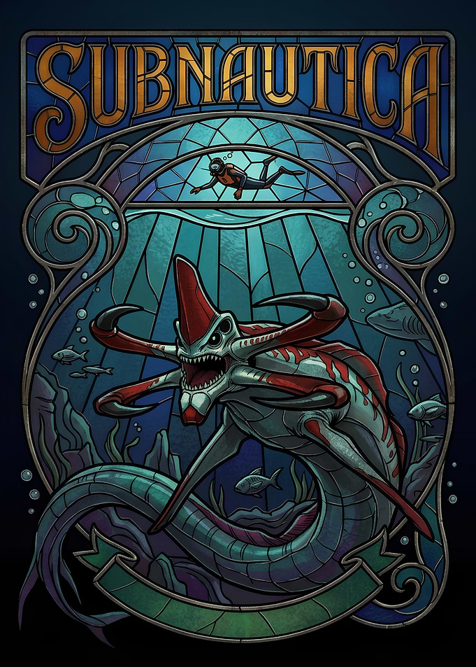 Subnautica Reaper Leviathan Stained Glass Art
