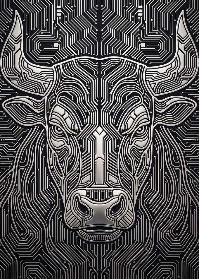 Silver electronic circuit board pattern bull face