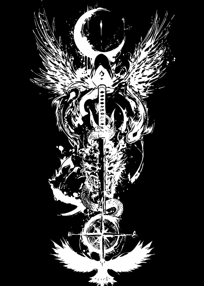 Dark Fantasy Katana and Dragon Emblem