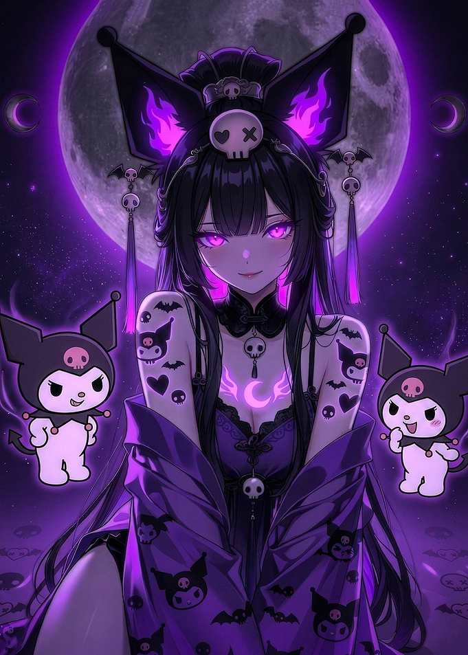 Kuromi Inspired Anime Girl Illustration