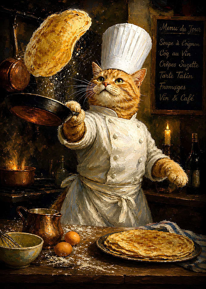 Ginger Cat Chef Cooking Crepes