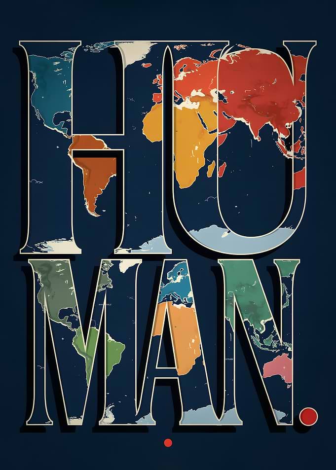 Human World Map Typography Poster