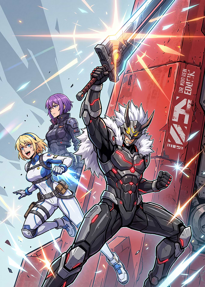Anime Sci-Fi Action Team Illustration