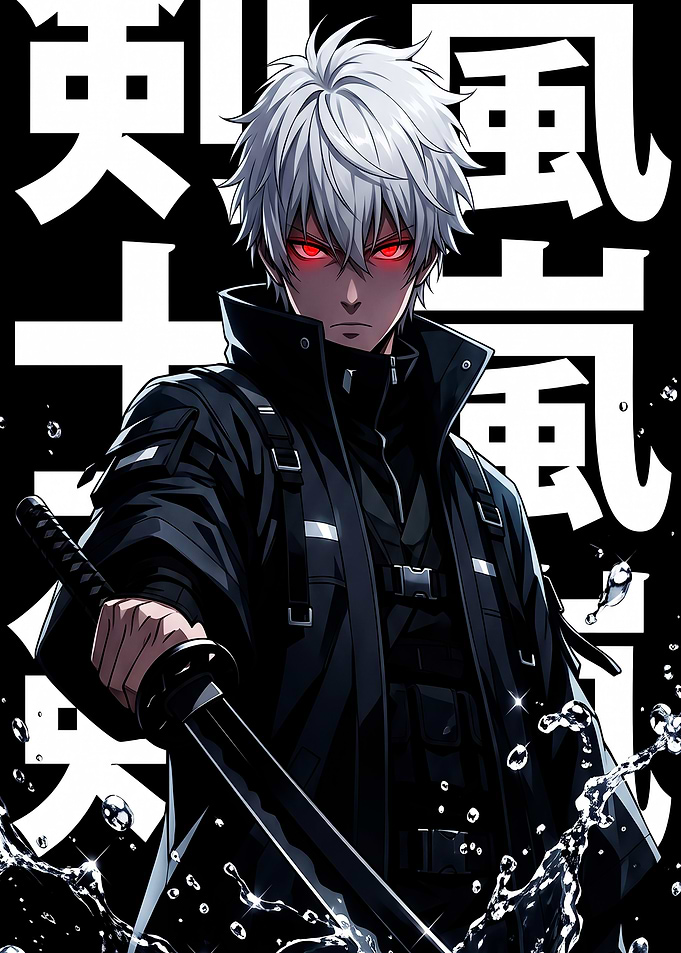 Anime Warrior with Glowing Red Eyes
