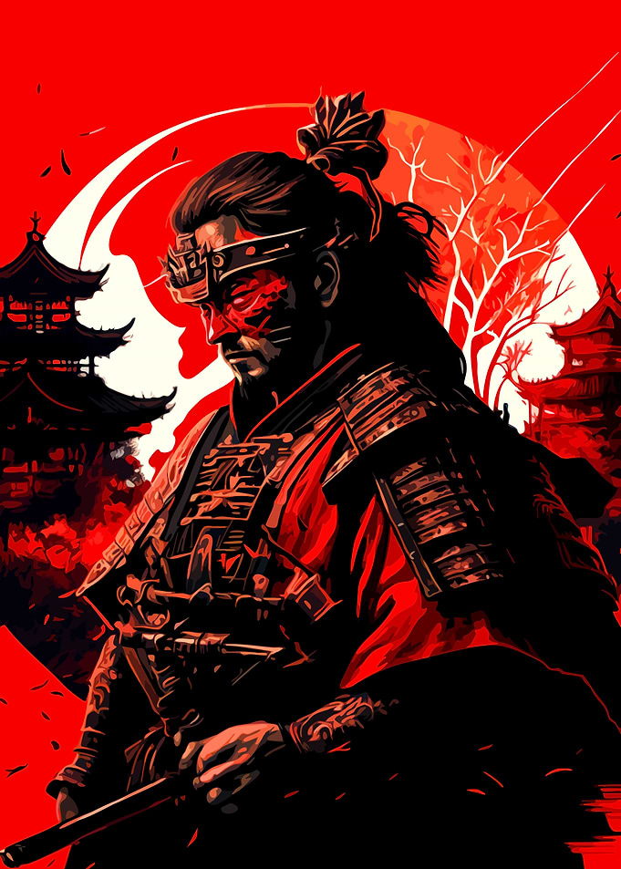 Red Samurai Warrior Portrait
