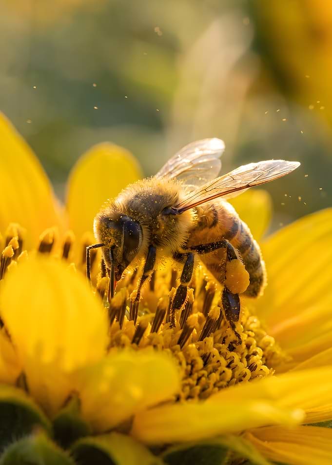 Honey Bee on Sunflower Macro