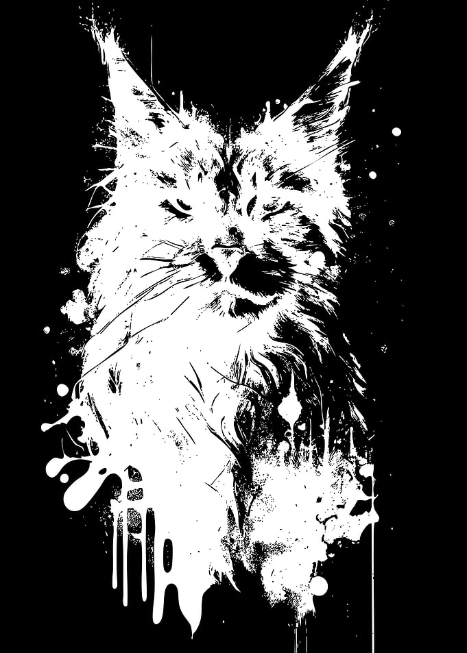 Abstract Ink Splatter Maine Coon Portrait