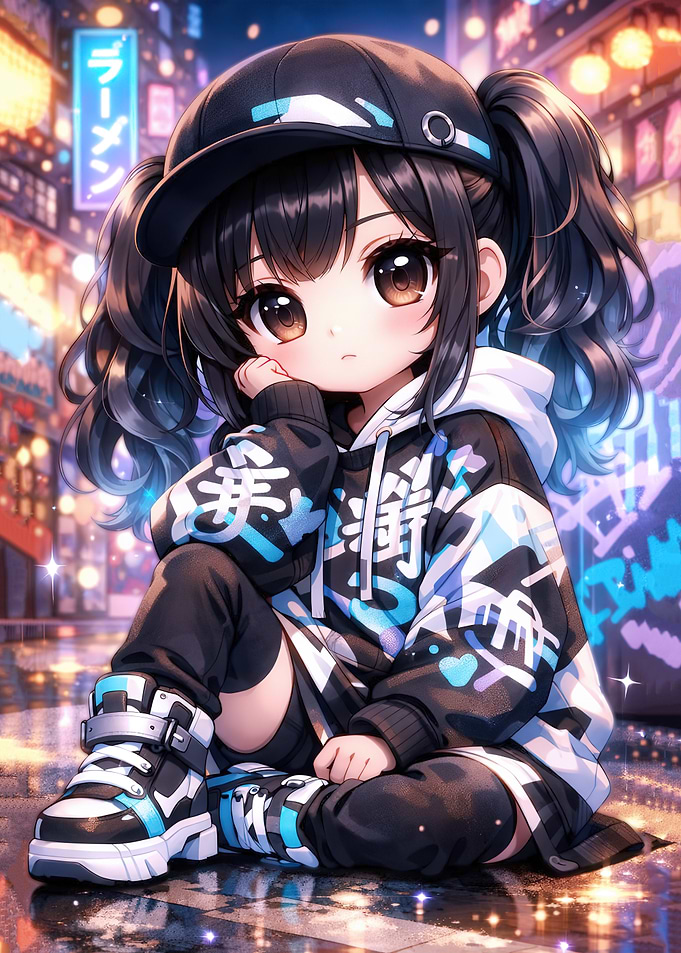 Chibi Anime Girl in Streetwear